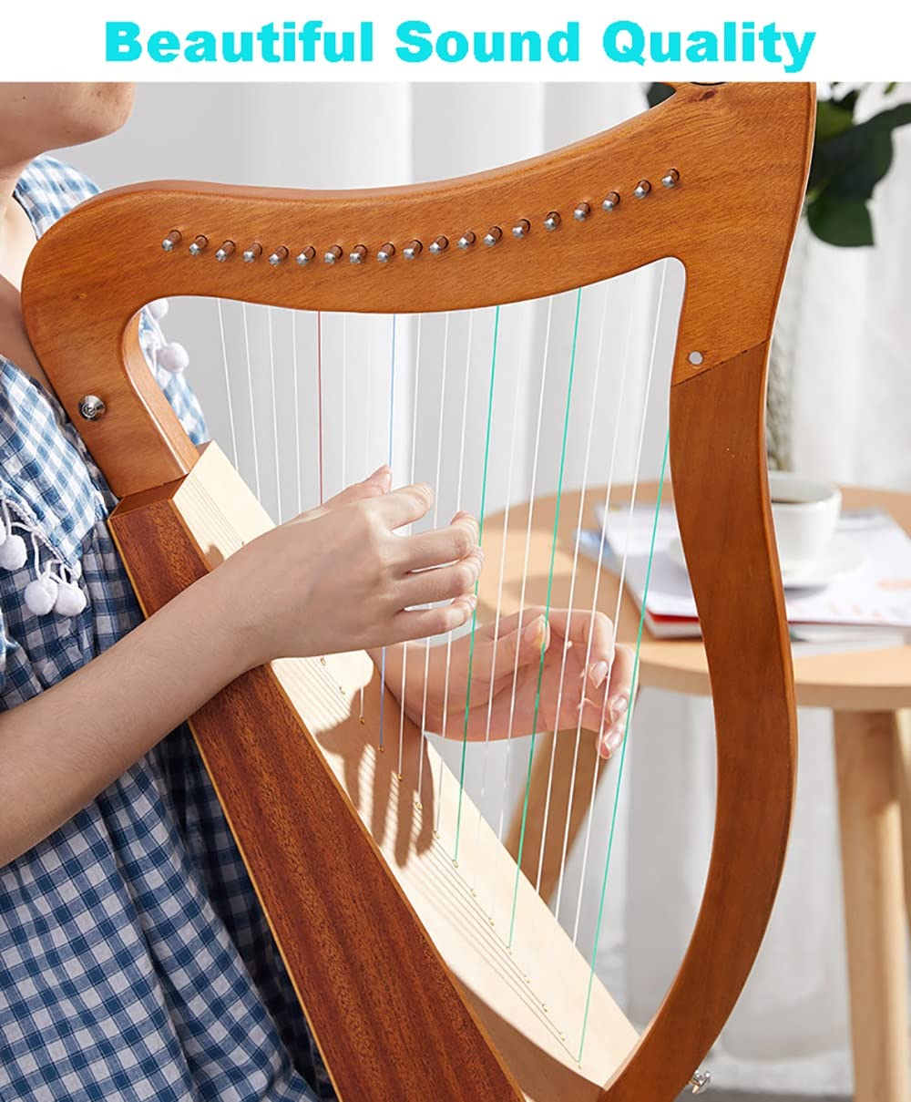 Arpa in Mogano a 19 Corde, Altezza 24 pollici/64 cm, per Bambini Adulti Principianti con Chiave per accordatura, Borsa Nera, Corde di Ricambio per Tracolla, spartito Musicale Inglese
