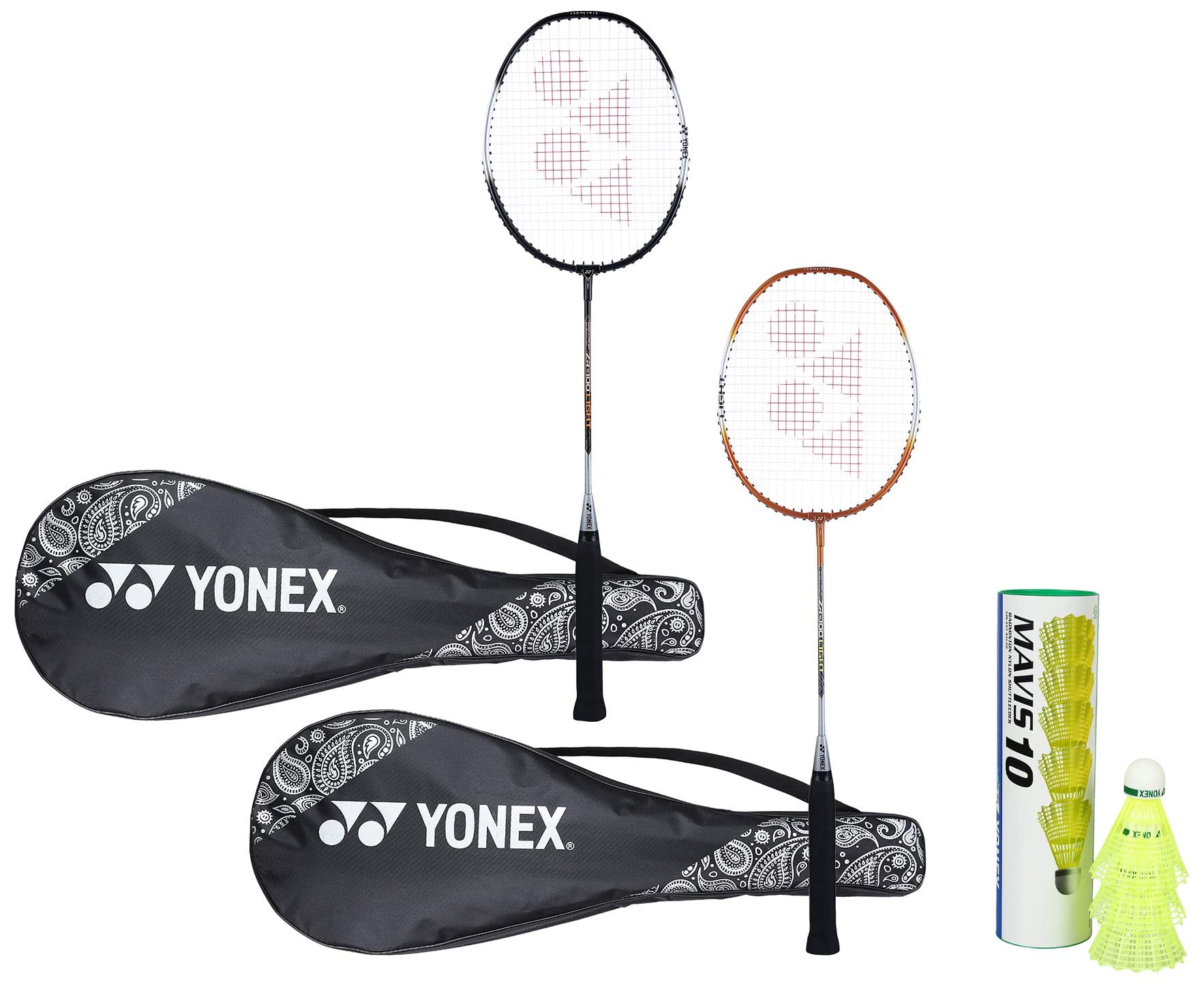 Yonex Mavis 10 Nylon Shuttlecock, Yellow, Pack of 6 | Made in Japan (Green Cap) & ZR 100 Light Aluminium Blend Badminton Racquet with Full Cover, Set of 2 (Black/Orange) (B09SG5Z4T7) Amazon Price History, Amazon Price Tracker