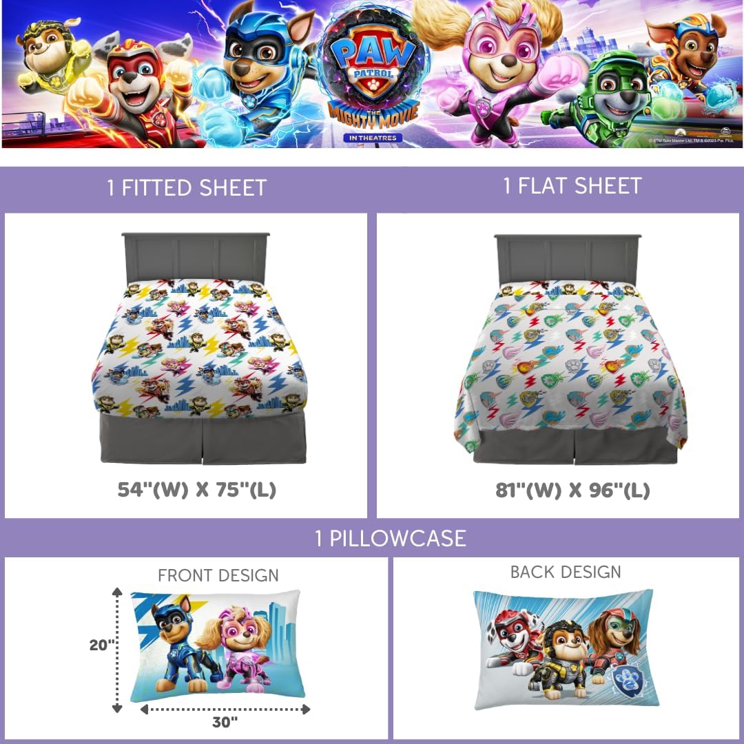 Paw Patrol 2 The Movie Bedding Super Soft Microfiber 4 Piece Full Size Sheet Set, (Official Licensed Product) by Franco