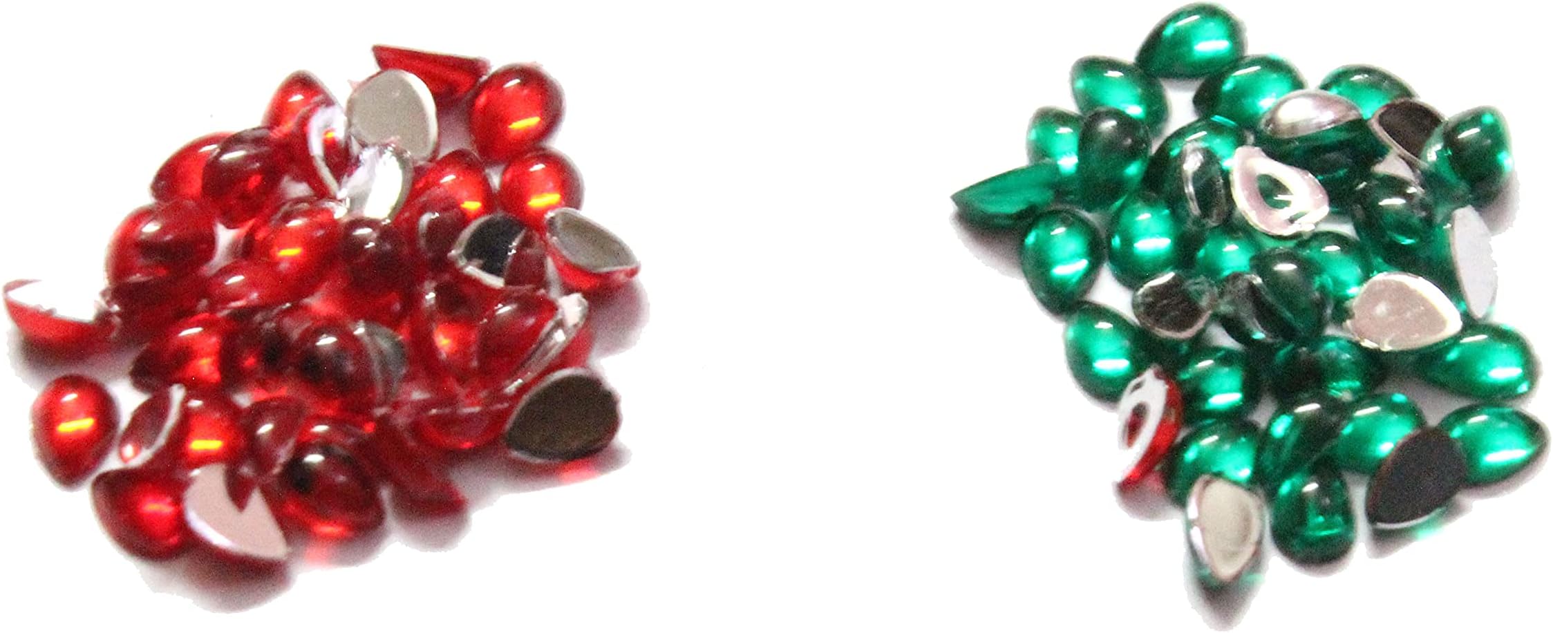 Mahabal Creations - Frame Kundans Stones for Jewellery Making/Decorating & Crafts Silk Threads (300 Pcs Each Drop Shape Red and Green)
