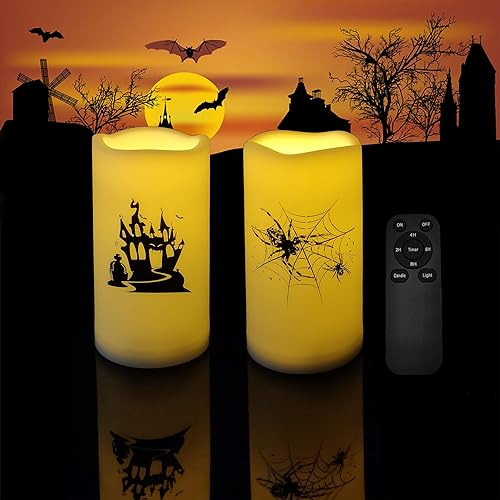 Miniatura 7 de Paquete de 6 luces de calabaza de Halloween con control remoto y temporizador, luz LED parpadeante brillante que funciona con pilas, juego de velas
