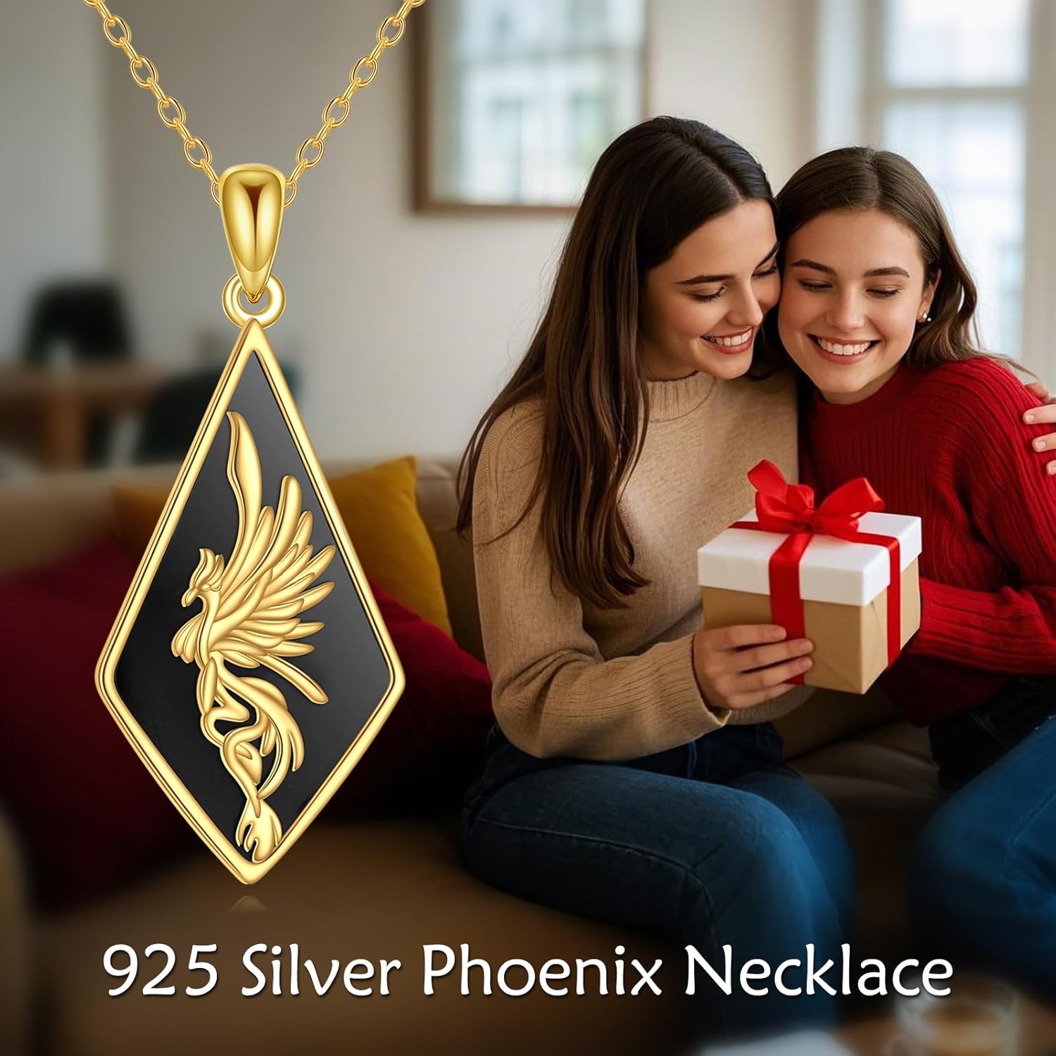 URONE Phoenix Necklace 925 Black Onyx Phoenix Pendant Necklace Pendant Jewelry for Women - Image 6