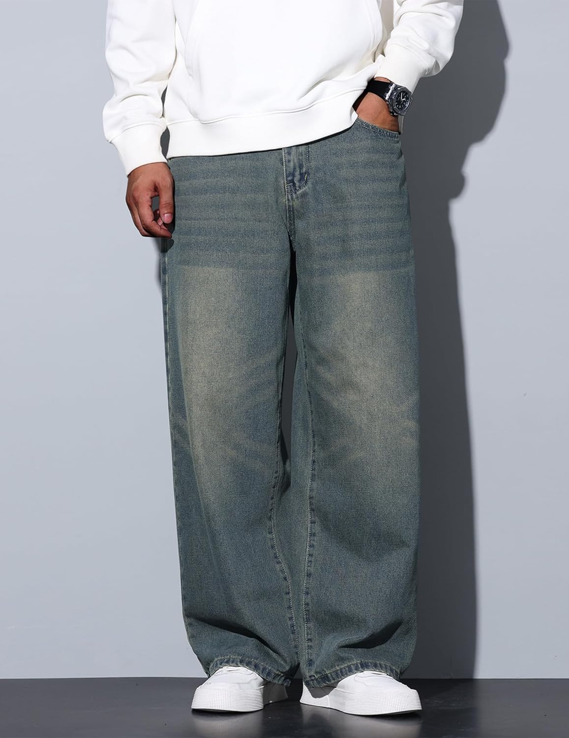 Mens Baggy Jeans Loose Fit Denim Jeans Wide Leg Hip Hop Pants Y2K Skater Trousers Streetwear - Image 2