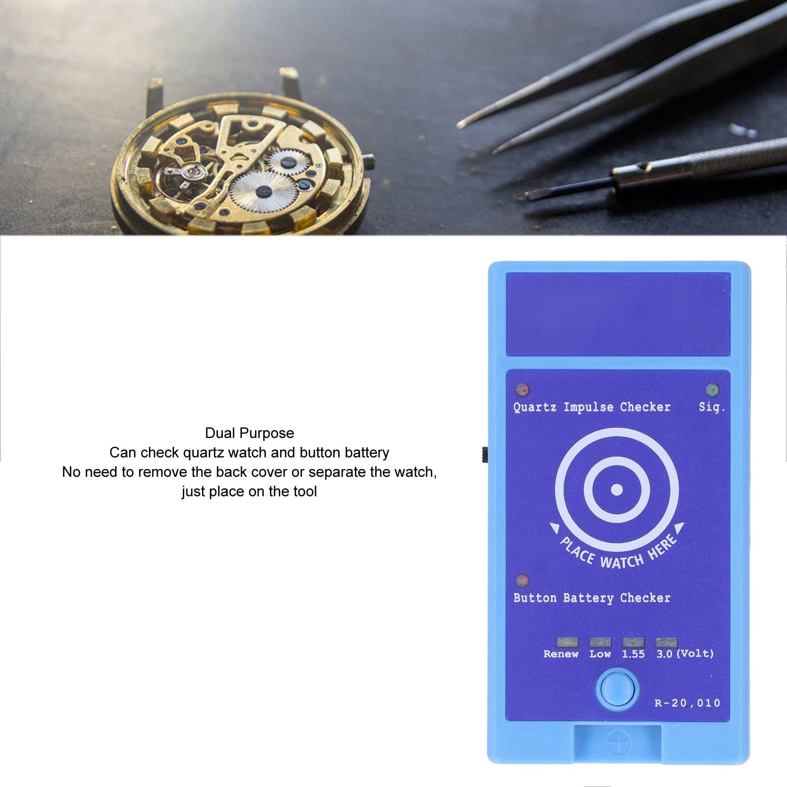Hyuduo Detector de Reloj de Cuarzo Probador de Impulso de Cuarzo Portátil y Verificador de Batería de Botón Comprobador de Batería de Reloj Fácil de Transportar de Doble Propósito para Reparación