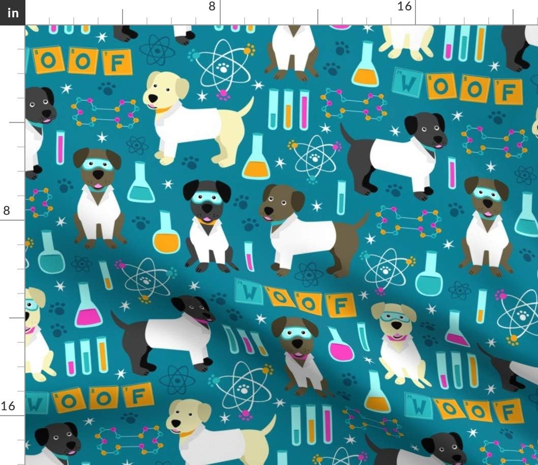 Spoonflower Fabric - Lab Dog Science Labrador Retriever Blue Nerd Geek Pet Chemistry Printed on Petal Signature Cotton Fabric by The Yard - Sewing Quilting Apparel Crafts Decor