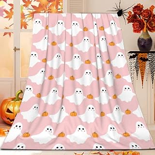 Cute Ghost Pumpkin Throw Blanket for Couch Sofa Living Room Pink Halloween Blanket Warm Cozy Lightweight Travel Outdoor Blanket for Women Men for All Season 40"x50"