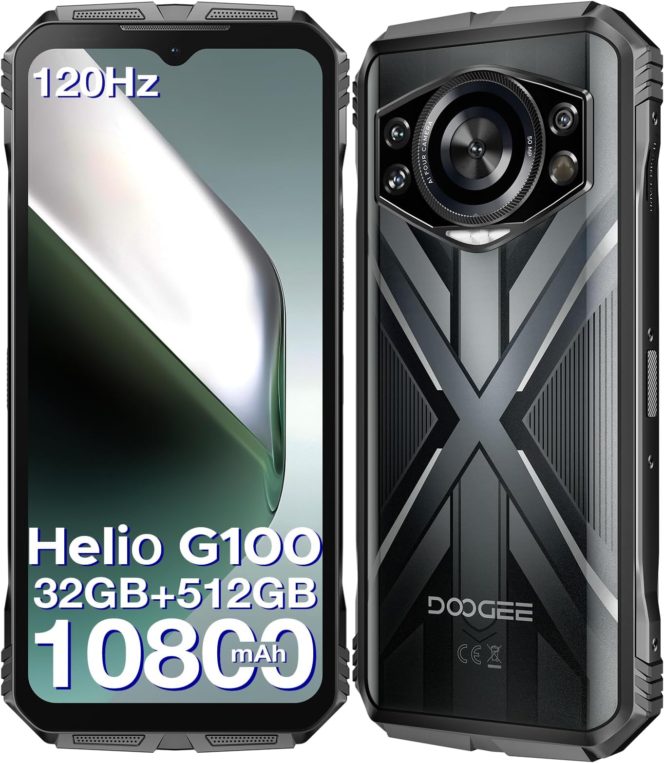 DOOGEE Scyber Pro Unbreakable Portable Phone 【2025】 Helio G100, 32GB+512GB/2TB, 10800mAh 33W, 6.6 inch FHD+ 120Hz, AI Camera 50MP+32MP, Android 14 Unbreakable Smartphone, BT5.2/4G Dual SIM/OTG/NFC
