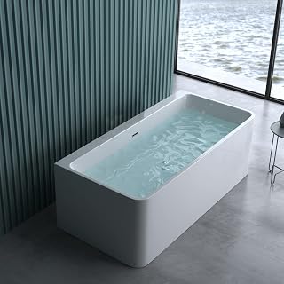 doporro Freistehende Design-Badewanne Vicenza601OA 180x80x57cm mit Ablaufgarnitur und Überlauf aus Acryl in Weiß mit DIN-Anschlüssen