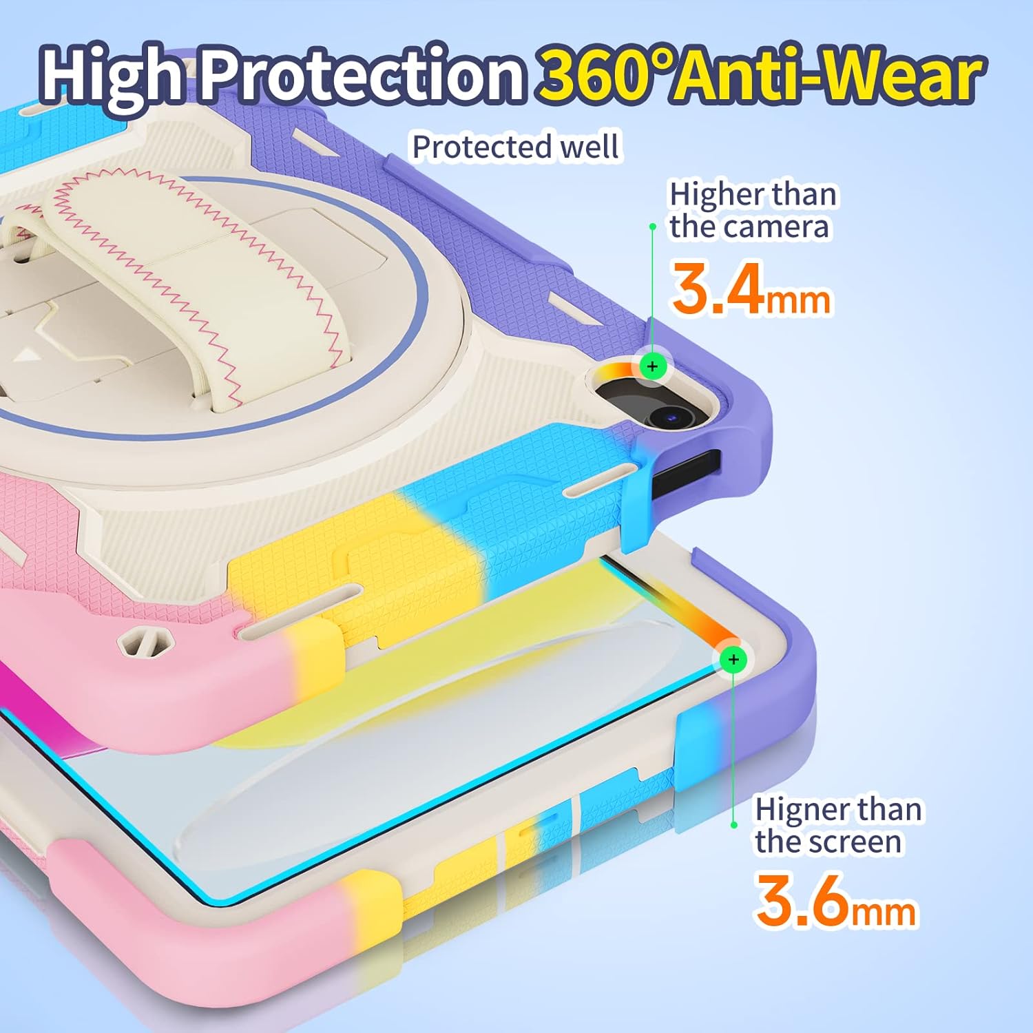 for iPad 10th Generation 2022 10.9 Inch Kids Case,Heavy Duty Full Protective Shockproof Protective Case W 360° Rotating Stand+Handle Strap+Shoulder Strap,Blue