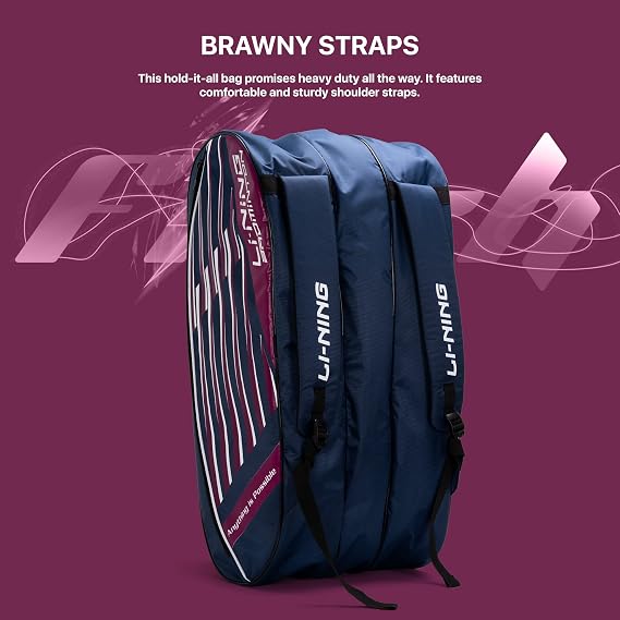Li-Ning Flash Triple Zipper Polyester Badminton Kit Bag (Navy, Large) | Easy - Access Compartments | Spacious | Unisex - Men, Boys, Girls, Women