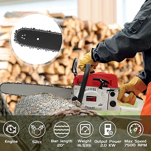 Miniatura 4 de Motosierra de 52CC 2KW 20In Motosierra de gasolina Motosierra de gas para cortar madera adecuada para madera forestal jardín y uso de corte de granja