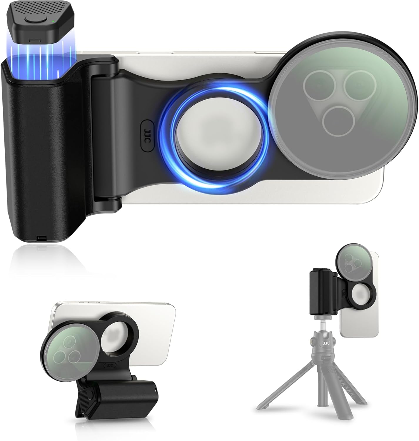 JJC 67mm Magnetic Filter Adapter with Phone Camera Grip Kit, Compatible with iPhone 16 Pro Max 15 Pro Max 14 Pro Max, with Remote Control & 1/4” Tripod Screw for Vlogging Video Recording Filmmaking