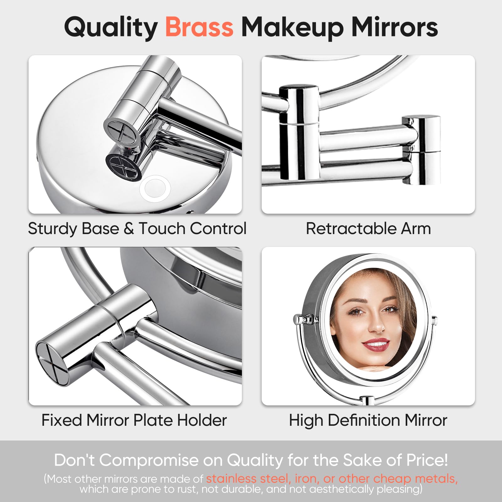 GURUN Wall Mounted Hardwired Makeup Mirror with 10x Magnification