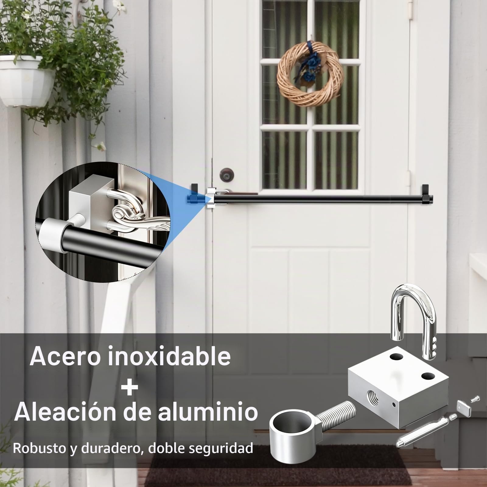 Barra de Seguridad para Puertas, Bloqueo de Seguridad Ajustable de Acero sin Taladro Tope de Puerta Portátil y Cierre Auxiliar de Alta Resistencia Barra Antirrobo para Puerta De Entrada Hogar y Hotel