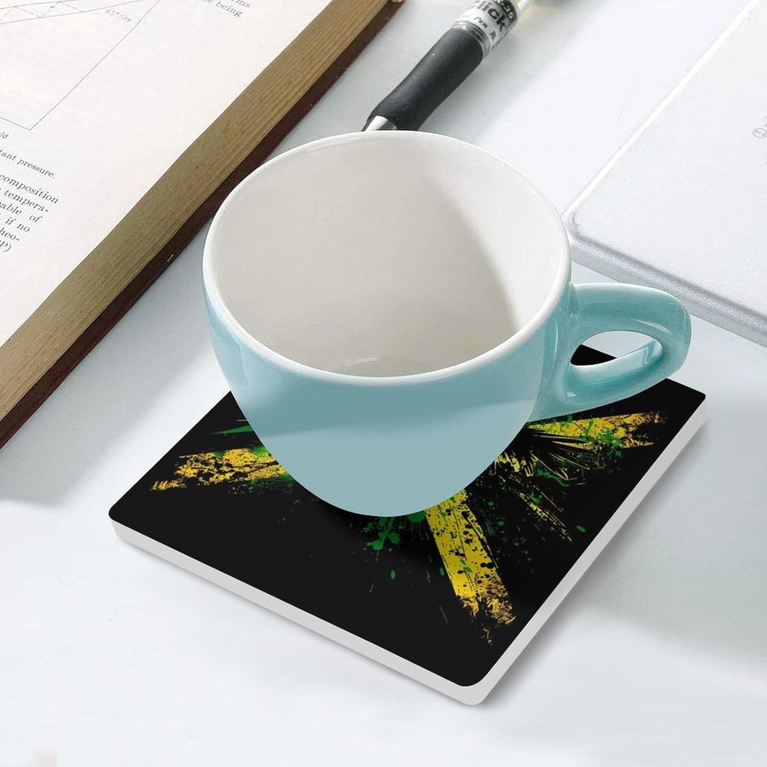 Jamaican Flag Eagle Coaster for Drinks Square Ceramic Table Coasters Stone Mat Crafts 6PCS Home Kitchen Decor