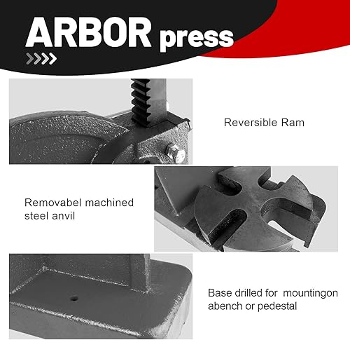 Vista 15 de Prensa manual de eje de 1 tonelada, prensa de eje de altura máxima de 5.5 pulgadas, prensa manual de hierro fundido resistente de metal para mesa