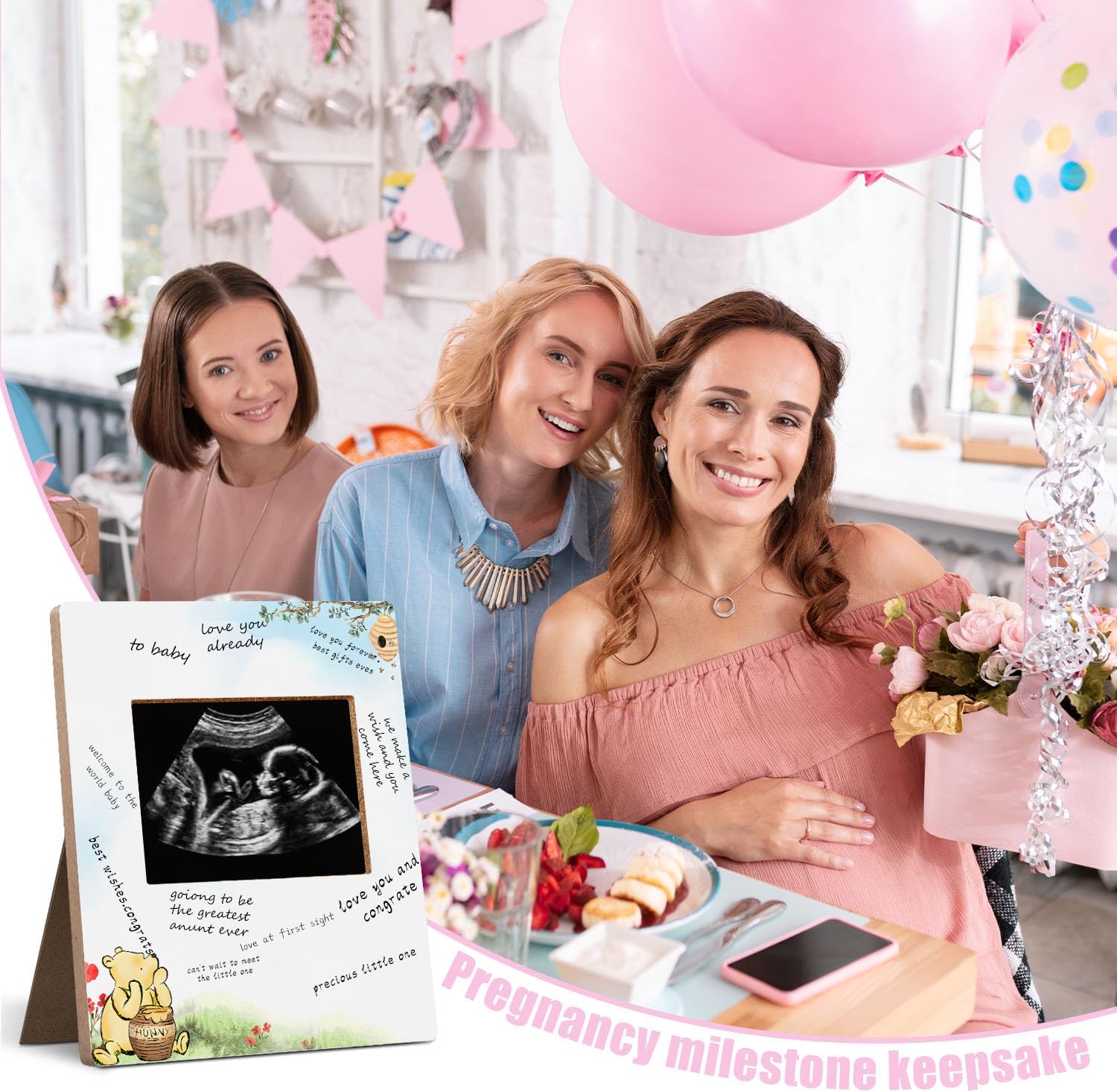 Winnie Baby Shower Sign Picture Frame, Classic Pooh Sonogram Picture Frame, Baby Shower Sign in Guest Book Frame, Winnie Party Supplies, Gender Reveal