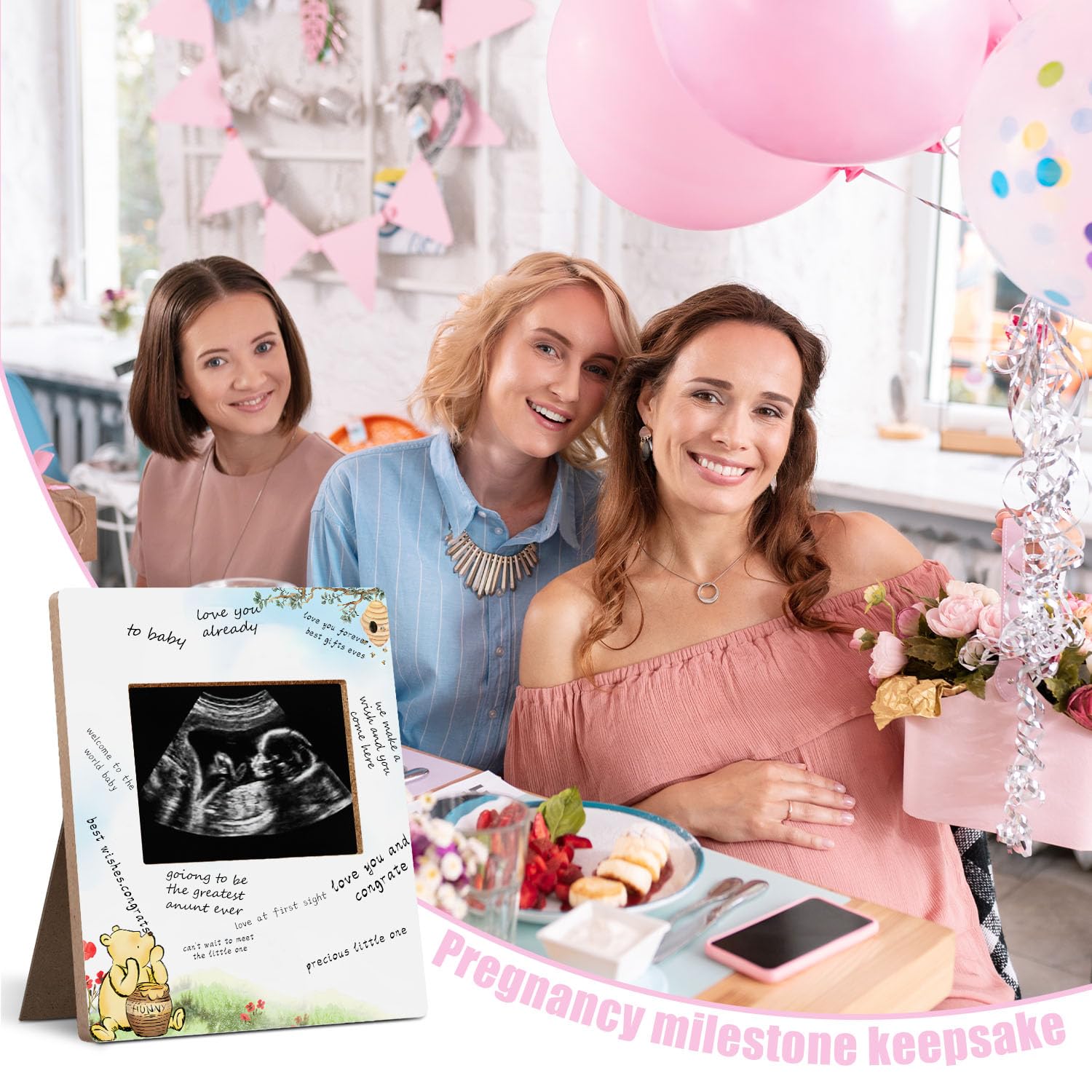 Winnie - Marco de fotos para baby shower, marco de fotos clásico Pooh Baby Sonograma, letrero de baby shower, marco de libro de invitados, suministros de fiesta de baby shower, revelación de