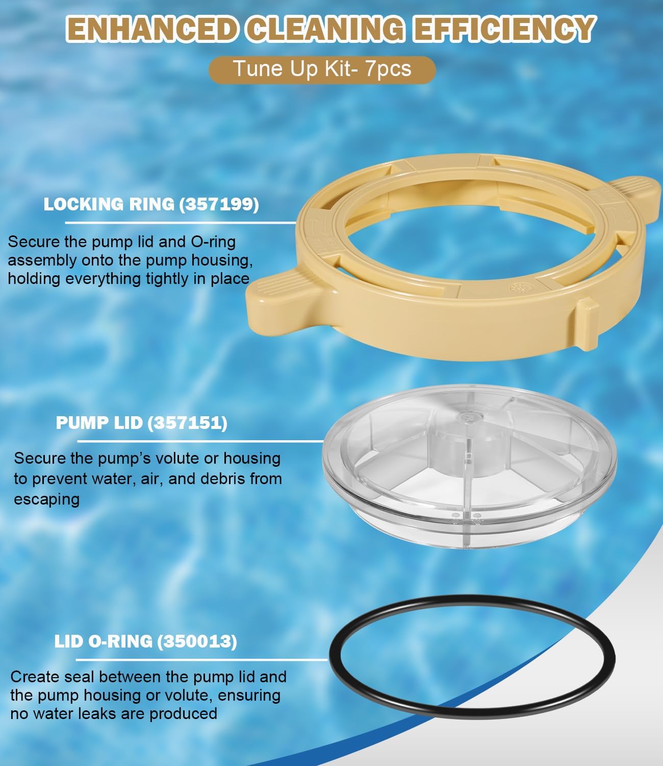 Bonbo Replacement Kit for Pentair Whisperflo and Intelliflo Variable Speed Pool and Spa Pump, Replace for 357151 Lid, 357199 O-Ring, 350013 Locking Ring
