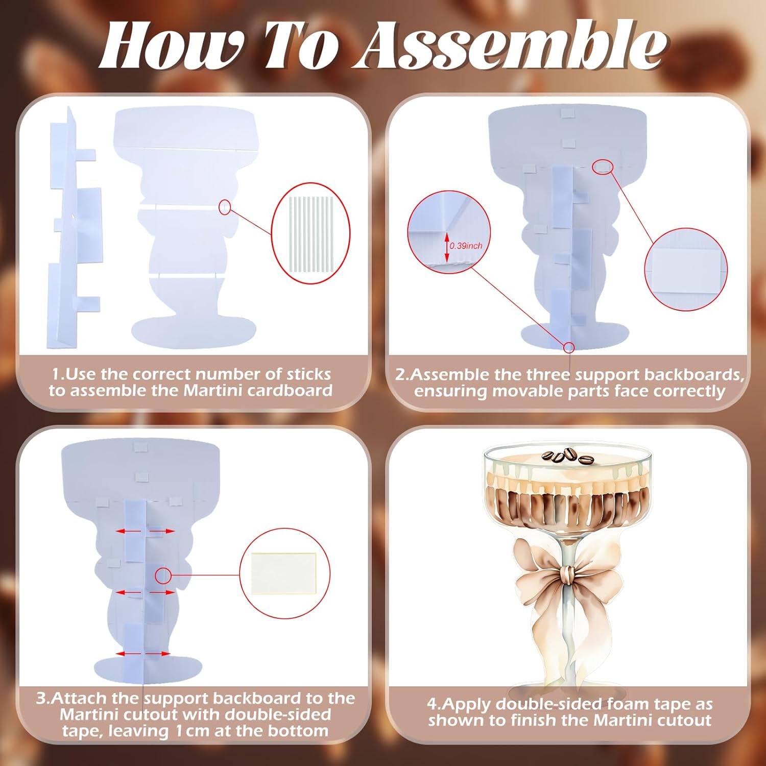 4ft Large Espresso Martini Bow Cardboard A Tini Bit Older Birthday Cutout Stand Martini Coffee Backdrop Decorations for Bar Women Bachelorette Bridal Shower Party Decor