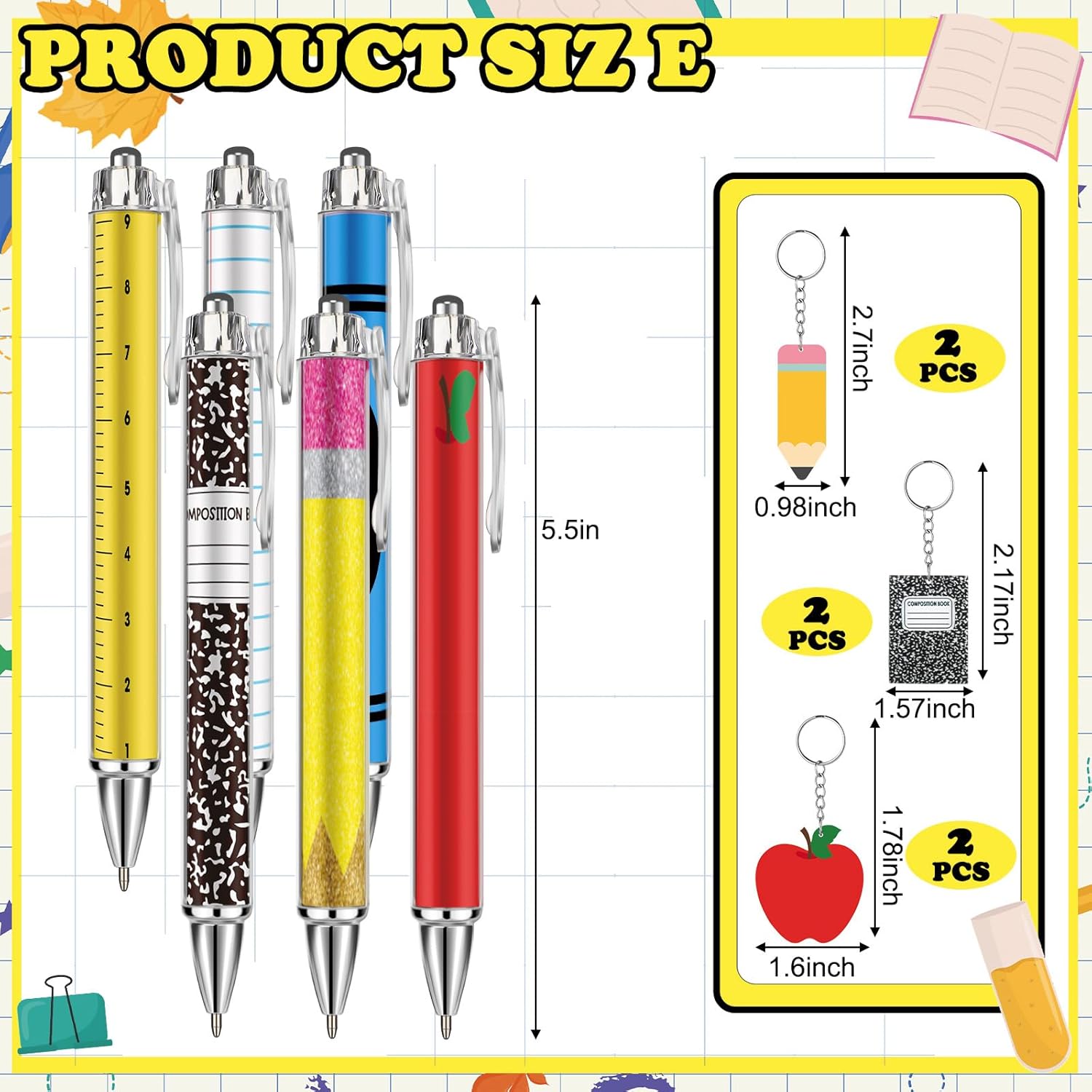 Skylety 18 Pcs/ 6 Sets Teacher Appreciation Gift Bulk Cute Teacher Gifts 20 oz Stainless Steel Tumbler Keychain Ballpoint Set for Graduation End of Year Educator (Vivid Stationery Style)