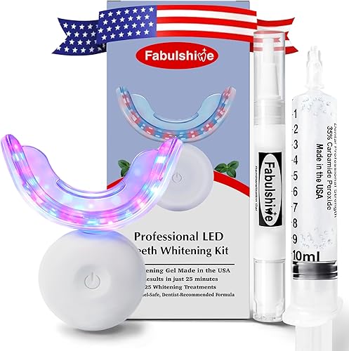 American - Kit de blanqueamiento de dientes, gel blanqueador de dientes, bolígrafo, bandejas blanqueadoras con LED, 25 usos, blanquea hasta 8 tonos