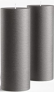 Set of 2 Pillar Candles 3" x 8" Unscented Handpoured Weddings, Home Decoration, Restaurants, Spa, Church Smokeless Cotton Wick - Dark Grey
