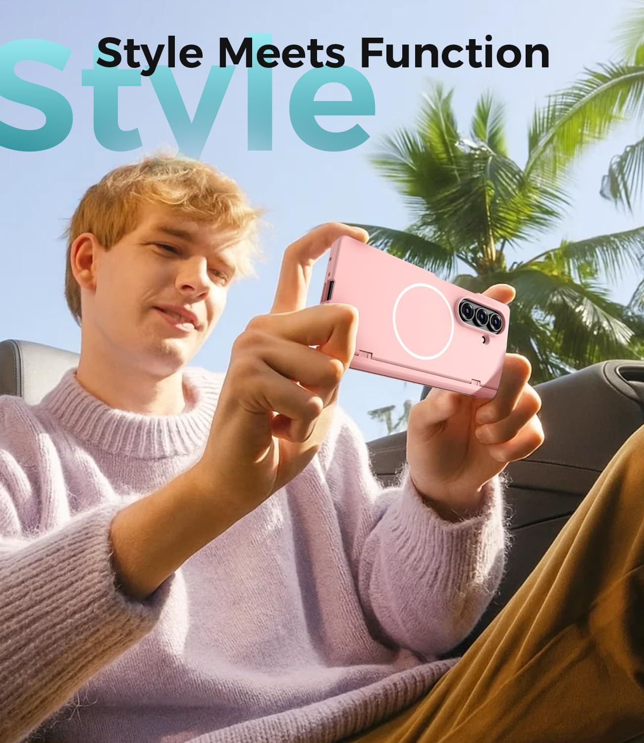 Goton Magnetic for Samsung Galaxy Z Fold 7 Case with Privacy Screen Protector + HD Screen Protectors, [Compatible with MagSafe] Full Body Shockproof Slim Cover with Hinge Protection, Pink