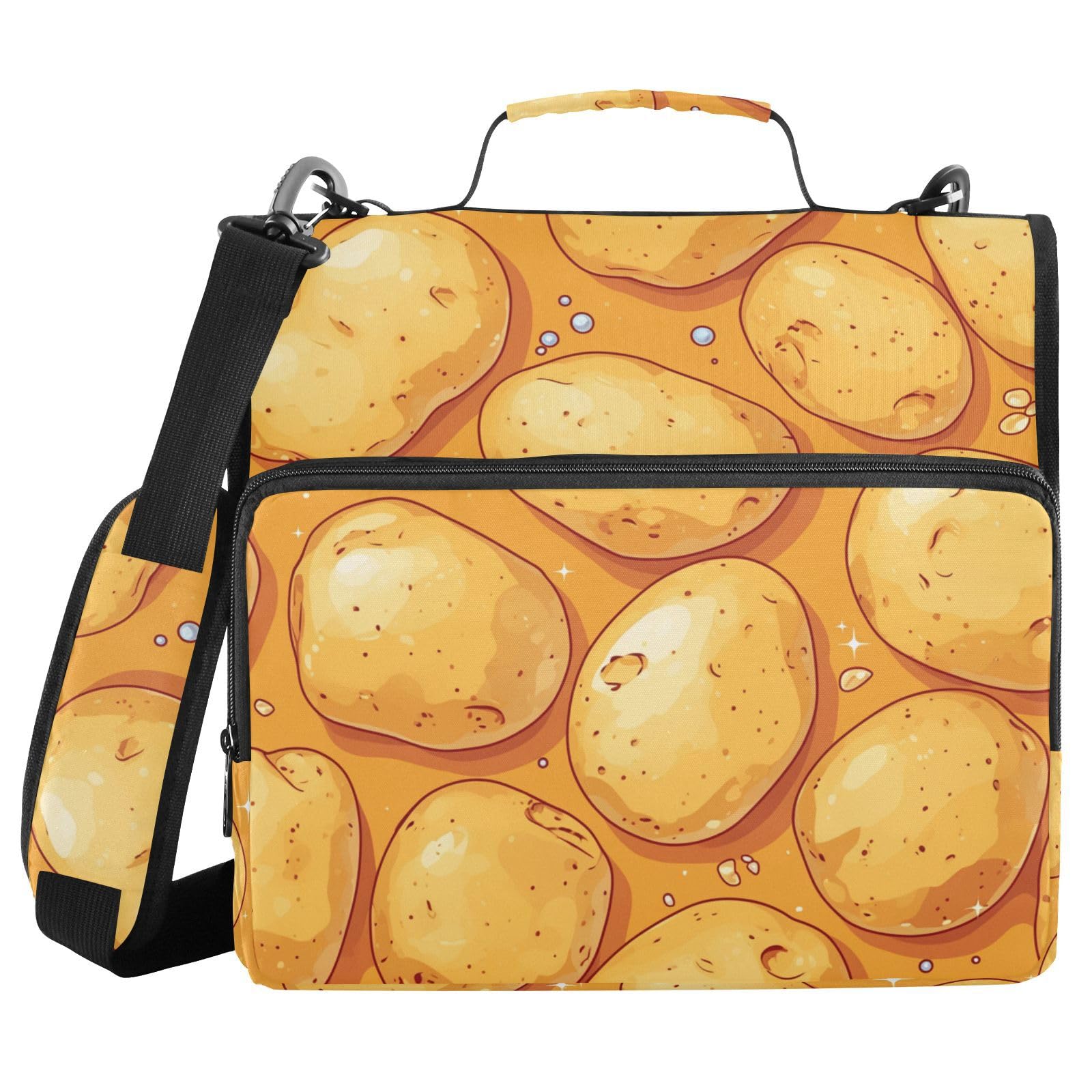 Cute Potatoes Yellow 3 Rings Office Binder Organizer with Handle and Removable Shoulder Strap Easy to Carry Document Organizer for Middle School