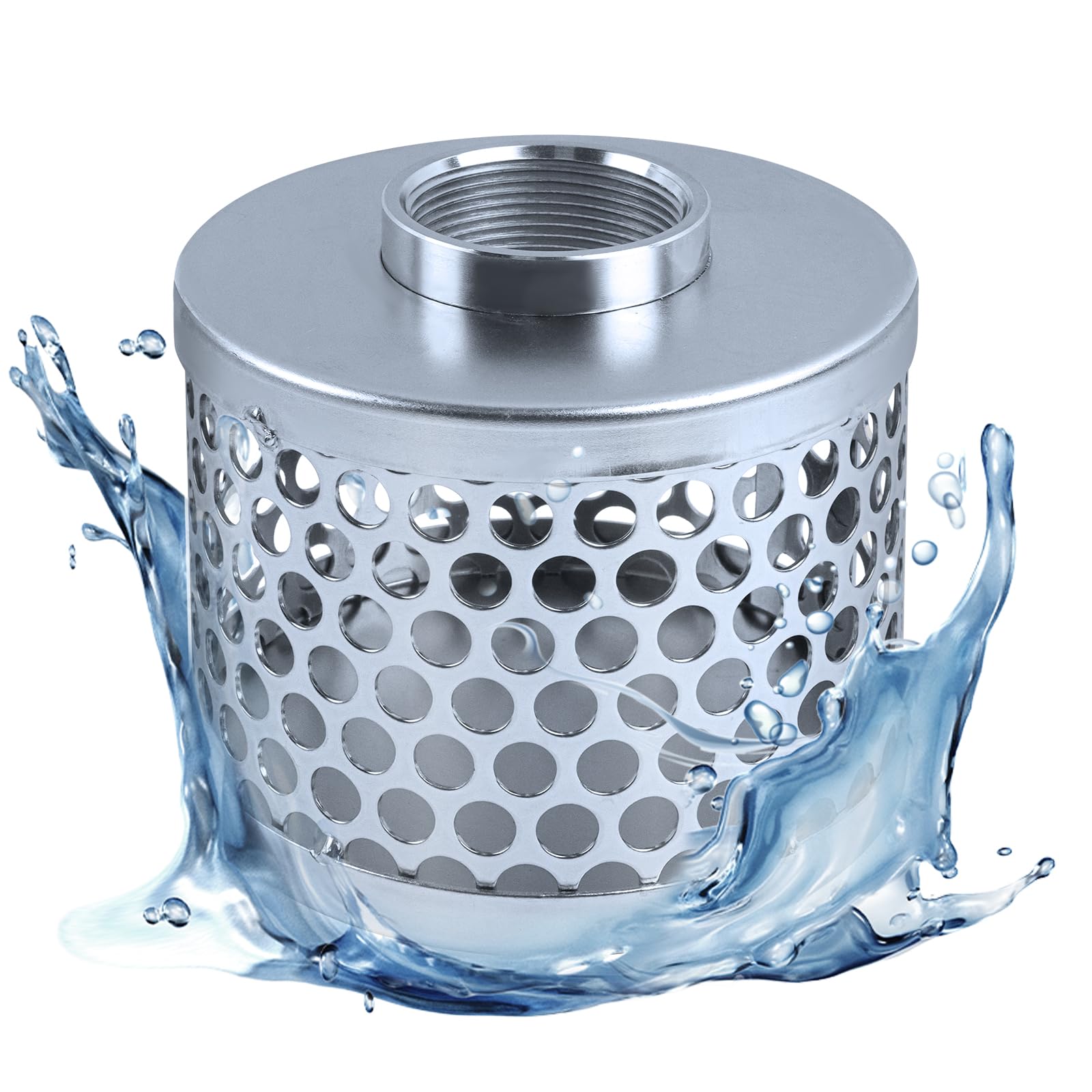 [BRSREAL7DICBUHT2] Round Hole Suction Strainer Filter, Hose Water Pump Inlet Strainer, Carbon Plated Steel Basket Water Suction Filter Npt Thread, Remove Reduces Debris,Trash, Solids Entering Pump