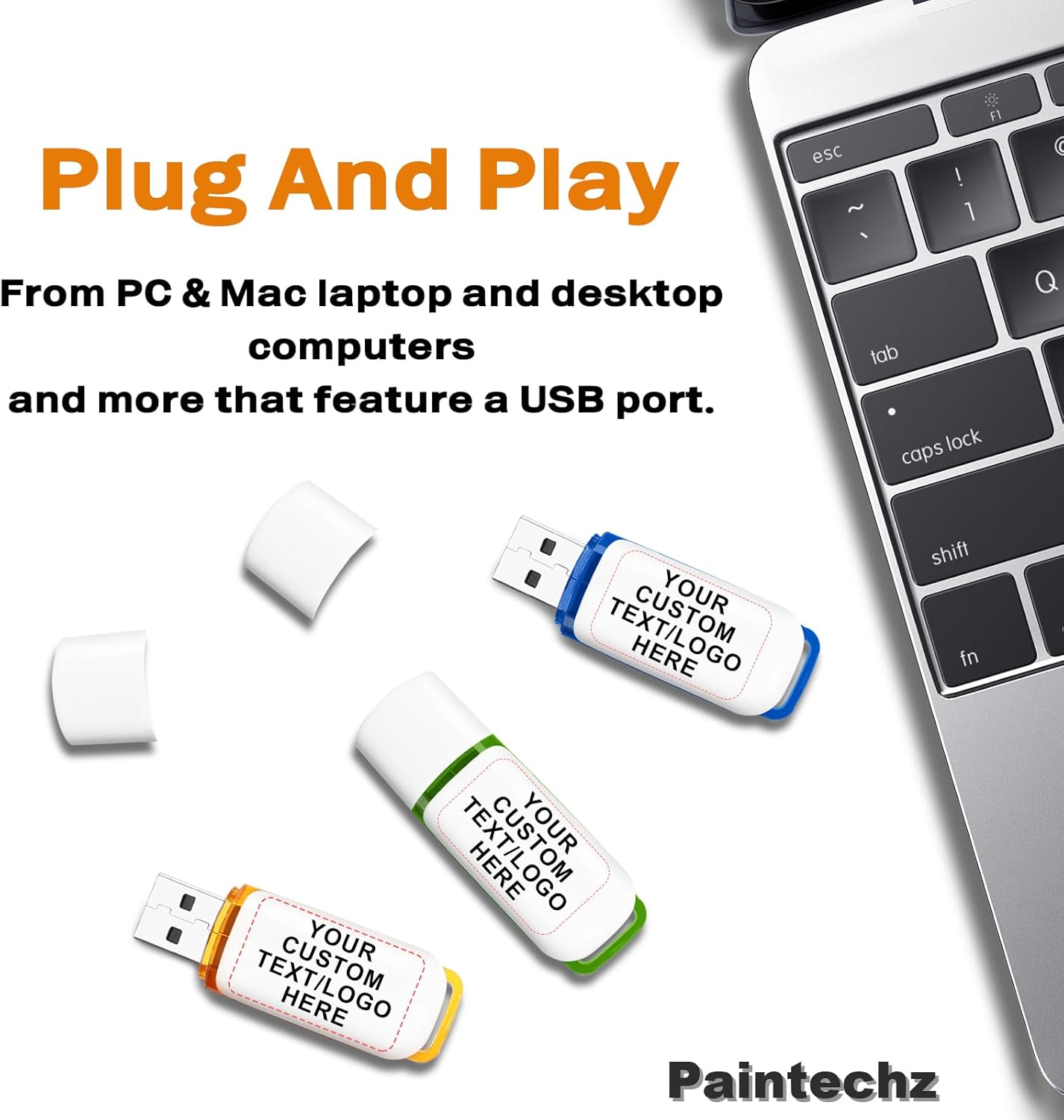 Custom USB Flash Drives Bulk 50 Pack, Personalized Thumb Drives with Your Company Logo - Customizable Text - 512MB