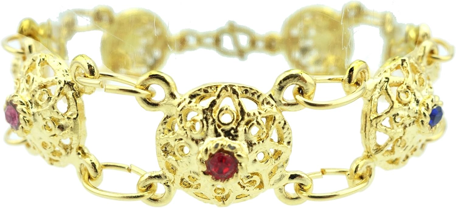 Thai Traditional Gold Plated Multicolor Crystals Necklace Earrings Bracelet Jewelry Set 18 Inches