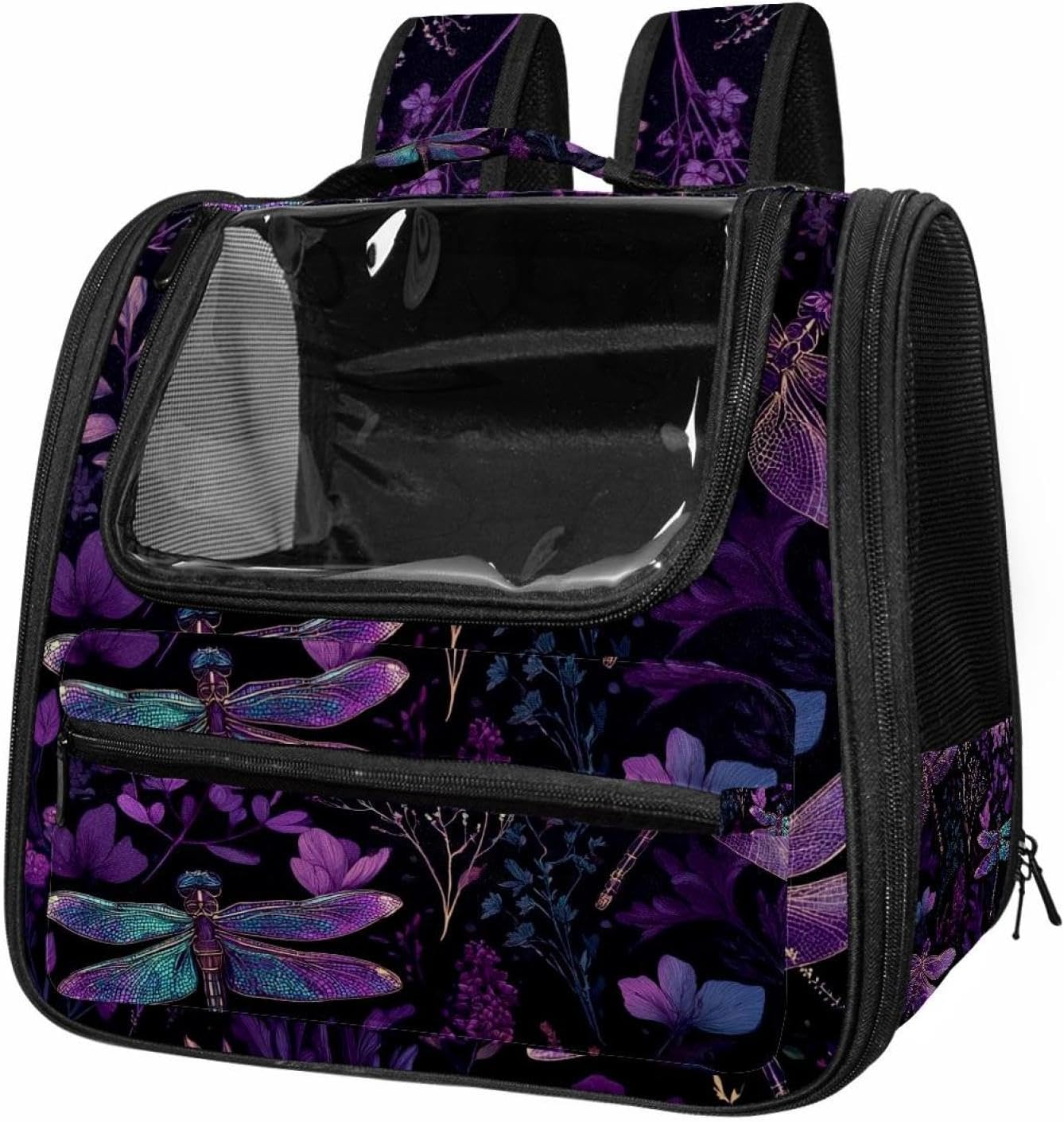 Portable Travel pet Backpack Carrier Hamster Bag Small Dog cat Carrier Breathable Hang Bag, Purple Dragonfly Wildflowers Floral Herb (3)