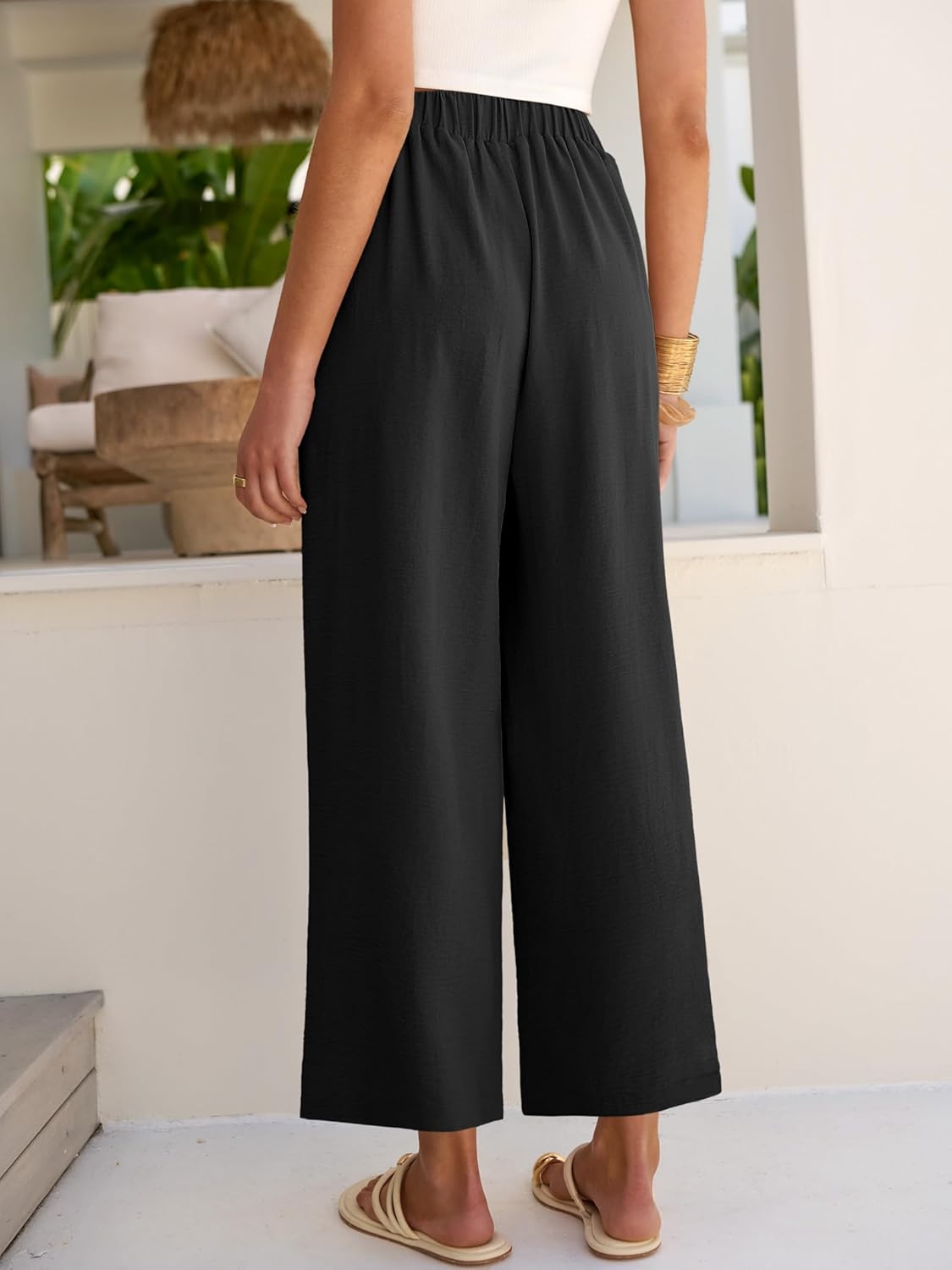 Caracilia Womens Wide Leg Palazzo Pants Cropped High Waisted 2026 Summer Casual Loose Lounge Flowy Travel Work Trousers - Image 4