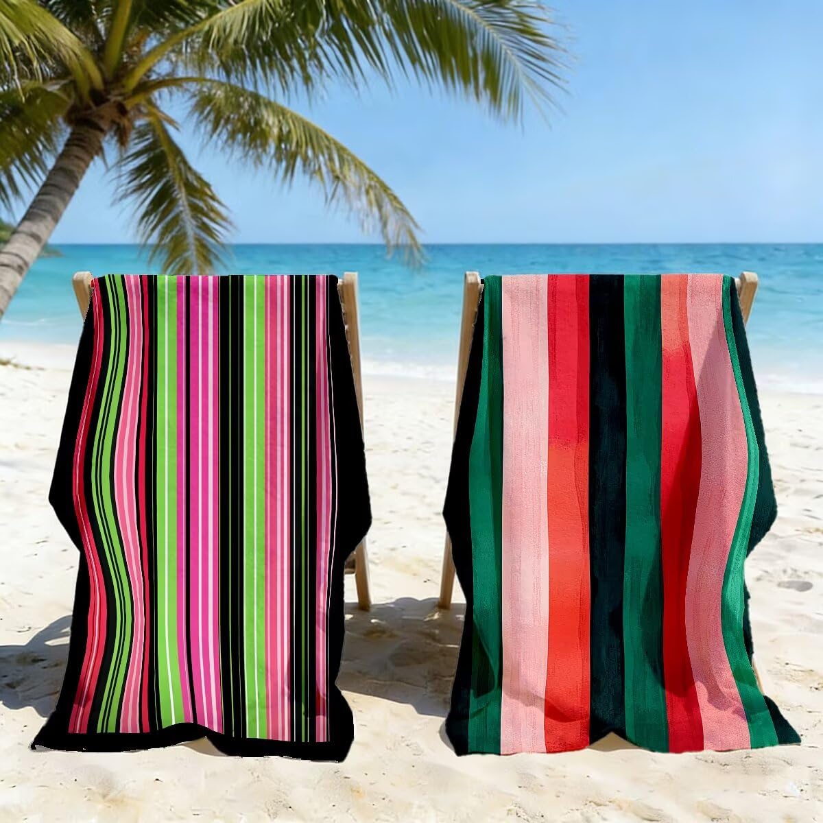 Ręcznik plażowy z mikrofibry, zestaw 2 dużych ręczników kąpielowych 100x200 cm, szybkoschnący ręcznik kąpielowy w paski, ręczniki plażowe, sportowe ręczniki z mikrofibry do podróży -3882