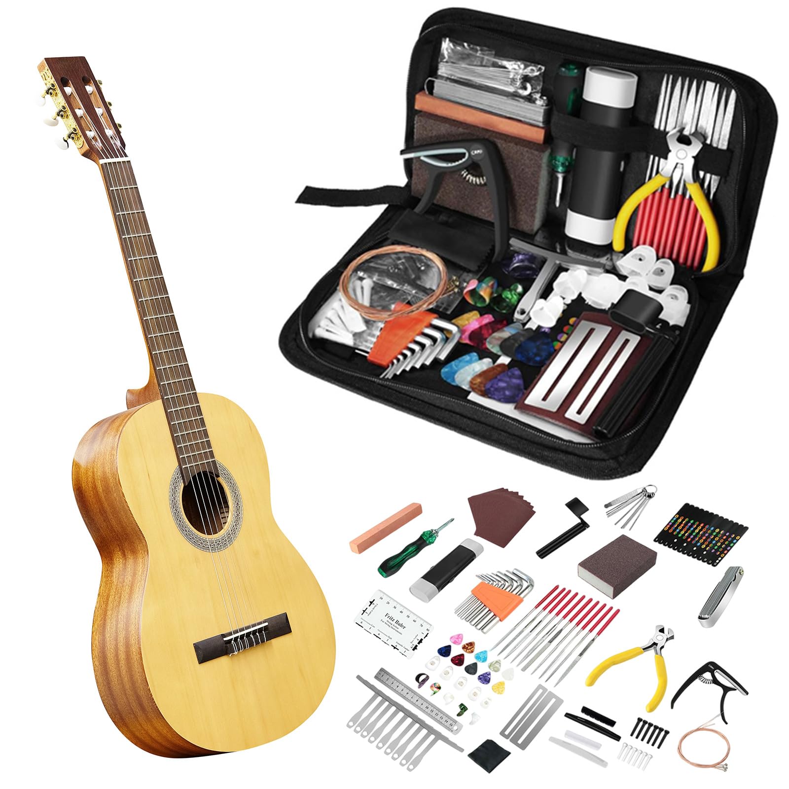 99 szt. zestaw narzędzi do naprawy gitary wielofunkcyjny zestaw naprawczy gitary z torbą do przechowywania akustycznych gitar elektrycznych basowych banjo