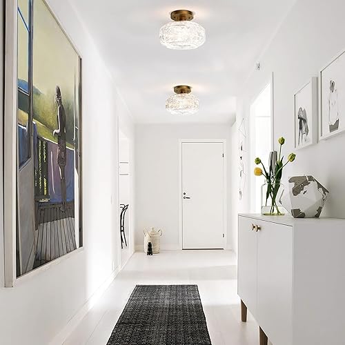 Miniatura 2 de Lámpara de techo industrial semiempotrada, lámpara de techo de cristal con globo dorado, lámparas de techo vintage, lámpara de granja para entrada,