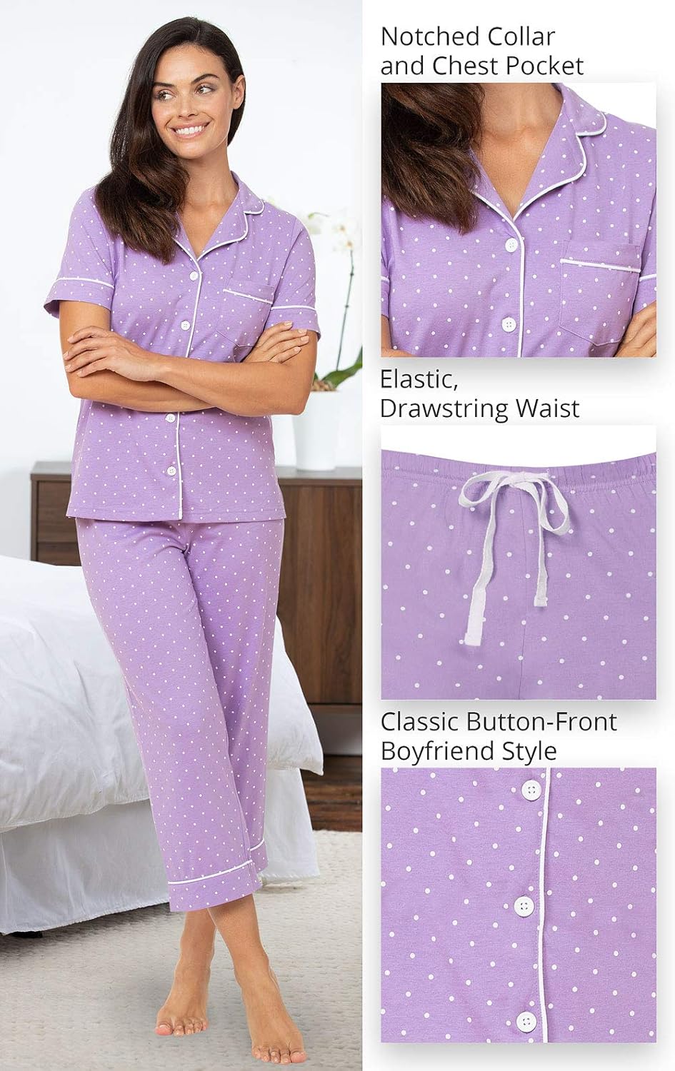 PajamaGram Cotton Pajamas For Women - Capri Pajamas For Women Set, 100% Cotton - Image 3