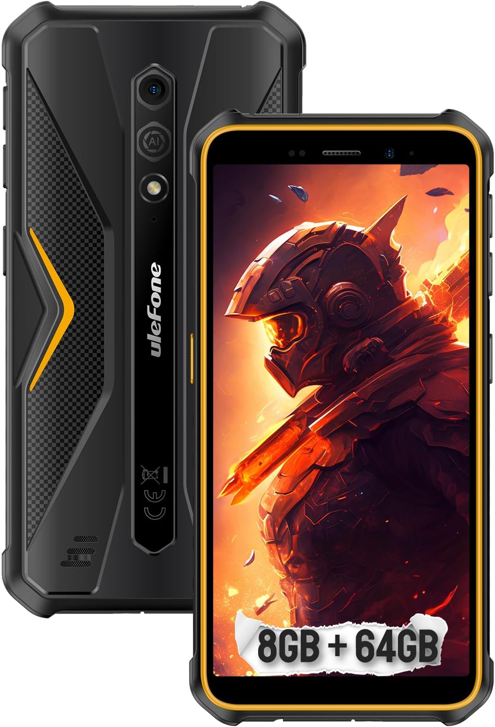 Armor X12 Pro Rugged Phones Unlocked, 5.45 inch Screen, Android 16, 8GB + 64GB, 13MP + 8MP Waterproof Camera, 4860mAh Battery, Military Grade Smartphone, Face ID, NFC, OTG, WiFi - Orange