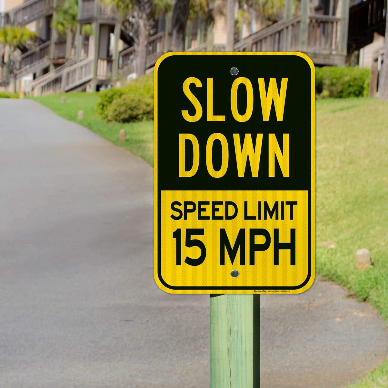 Slow Down Sign, Speed Limit 15 MPH Sign, 12x18 Inches, 3M EGP Reflective .063 Aluminum, Fade Resistant, Made in USA