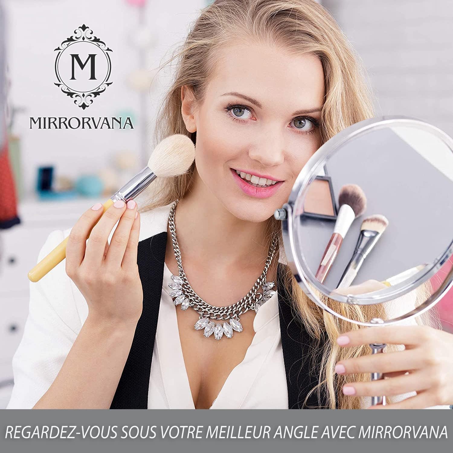 Mirrorvana Miroir grossissant 10x Rond pour Salle de Bain, Miroir de Table pour Maquillage avec Rotation à 360°, Miroir sur Pied 10x et 1x (20 cm)