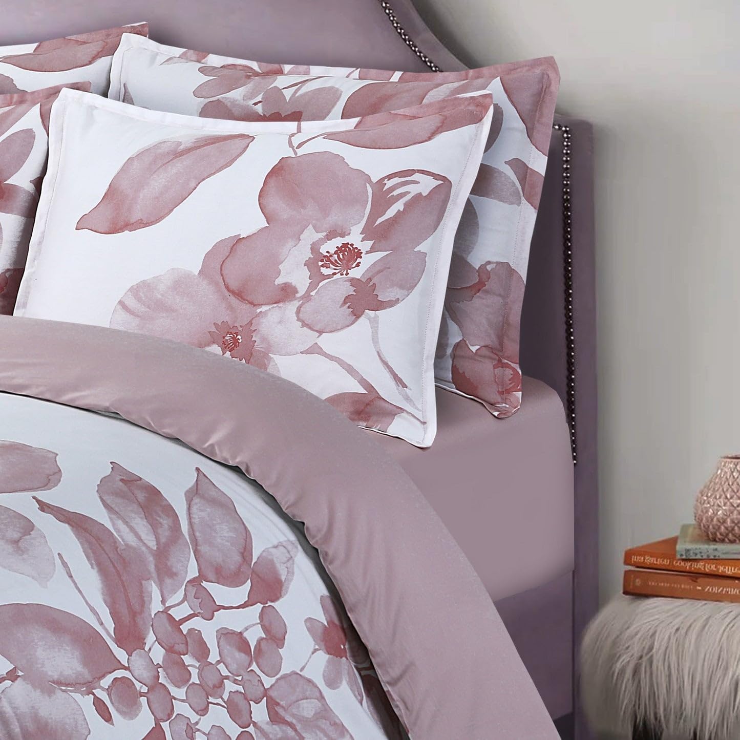 Majestic Giftware Madison Linen 8-Piece Full Size Duvet Bedding Set (BL101-F-5) | Brussels Beauty - Rose 300 Thread Count Cotton Sateen | 2 Fitted Sheets, 2 Duvets, 4 Pillowcases |Soft Bedding Set