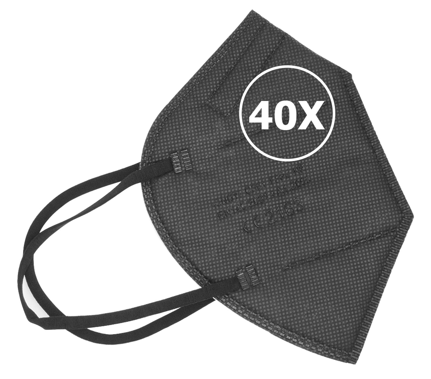 TBOC FFP2 Masken - [Packung 40 Einheiten] Einwegmasken [Schwarz] 5 Schichten [Nicht wiederverwendbar] Atmungsaktives Falten mit Nasenklemme