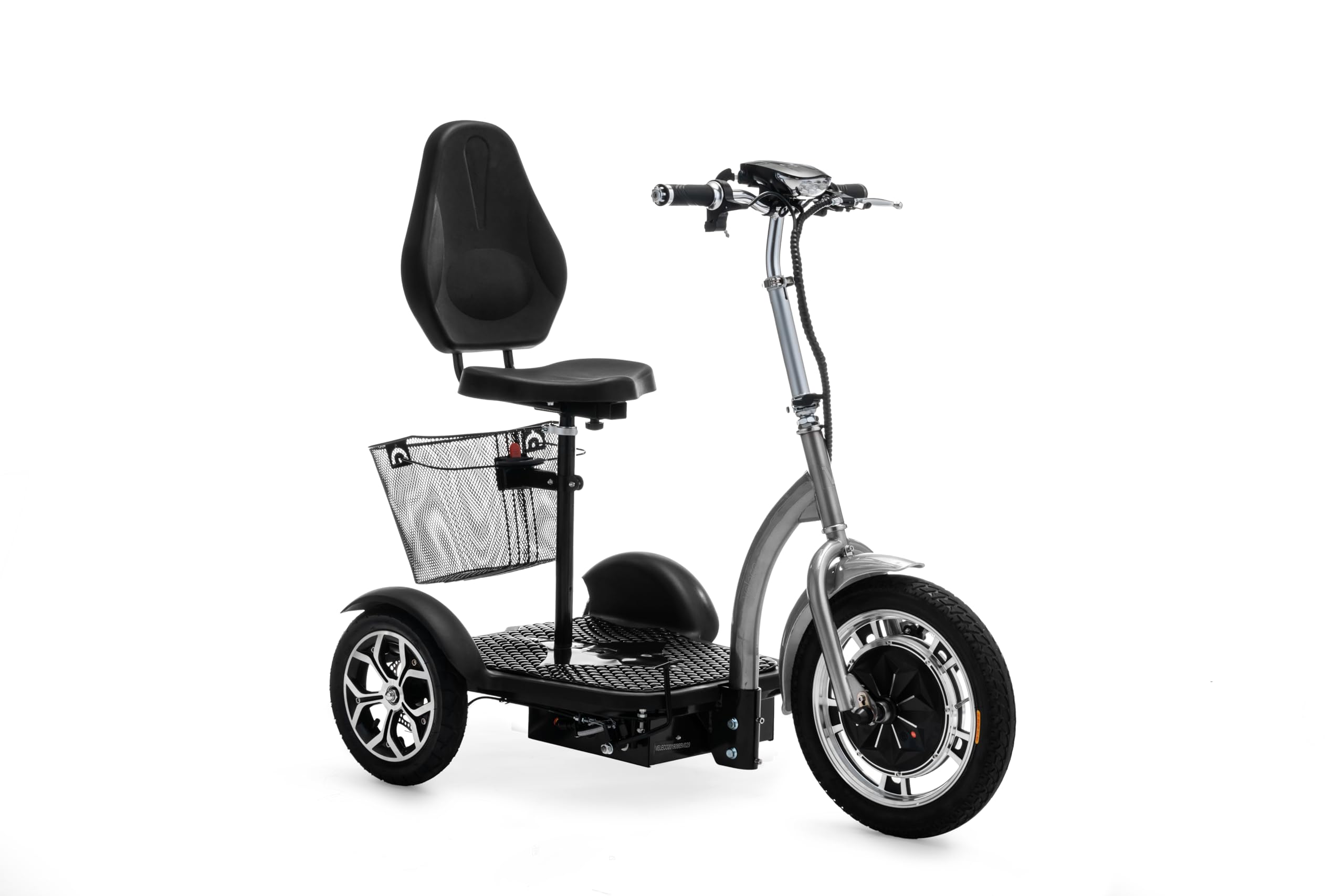 VELECO ZT16 - Scooter de movilidad de 3 ruedas - Totalmente ensamblado y listo para usar - Ruedas grandes - Fácil de maniobrar - Frenos delanteros y traseros - Cesta de la compra extraíble (PLATA)