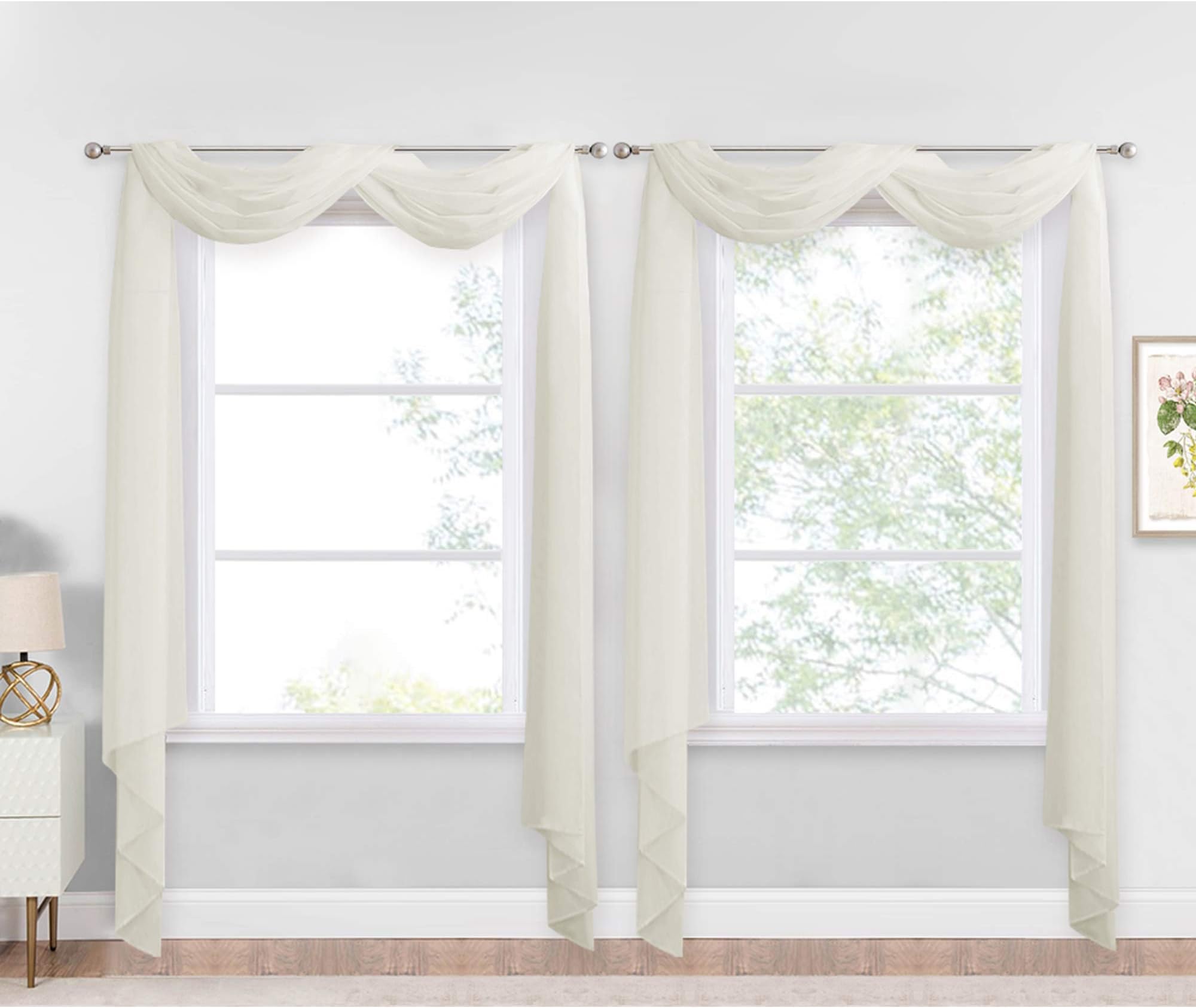 NICETOWNSheer Textured Scarf Valances for Windows, Voile Sheer Texture Window Dressings for Anniversary/Wedding Design, 60" Wide by 144" Long, 2 Pieces