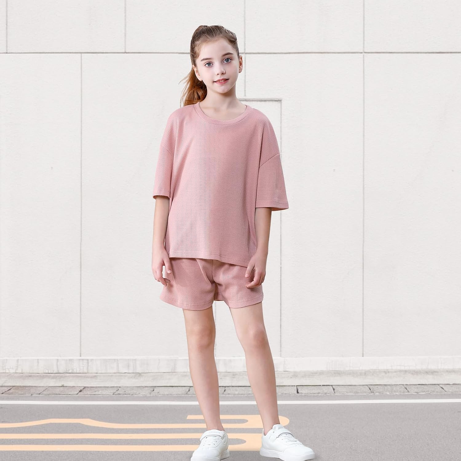 DREAM BUS Girls T-Shirts and Shorts Set 2 Pieces Teen Girls Summer Matching Outfit Solid Trendy Clothes for Little Girl image 3