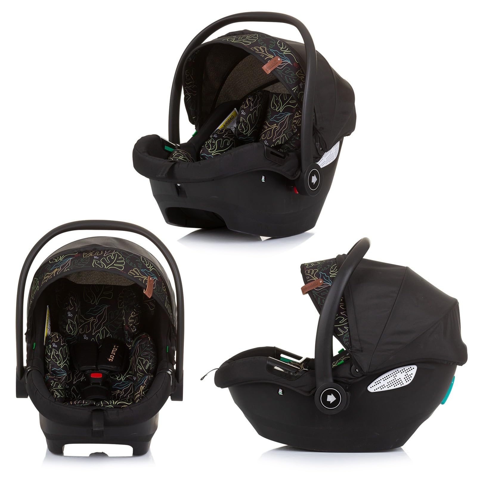DUO SMART Poussette jumeaux ou enfants rapprochés largeur 79 cm Noir/Feuilles + 2 cosy noir/feuilles
