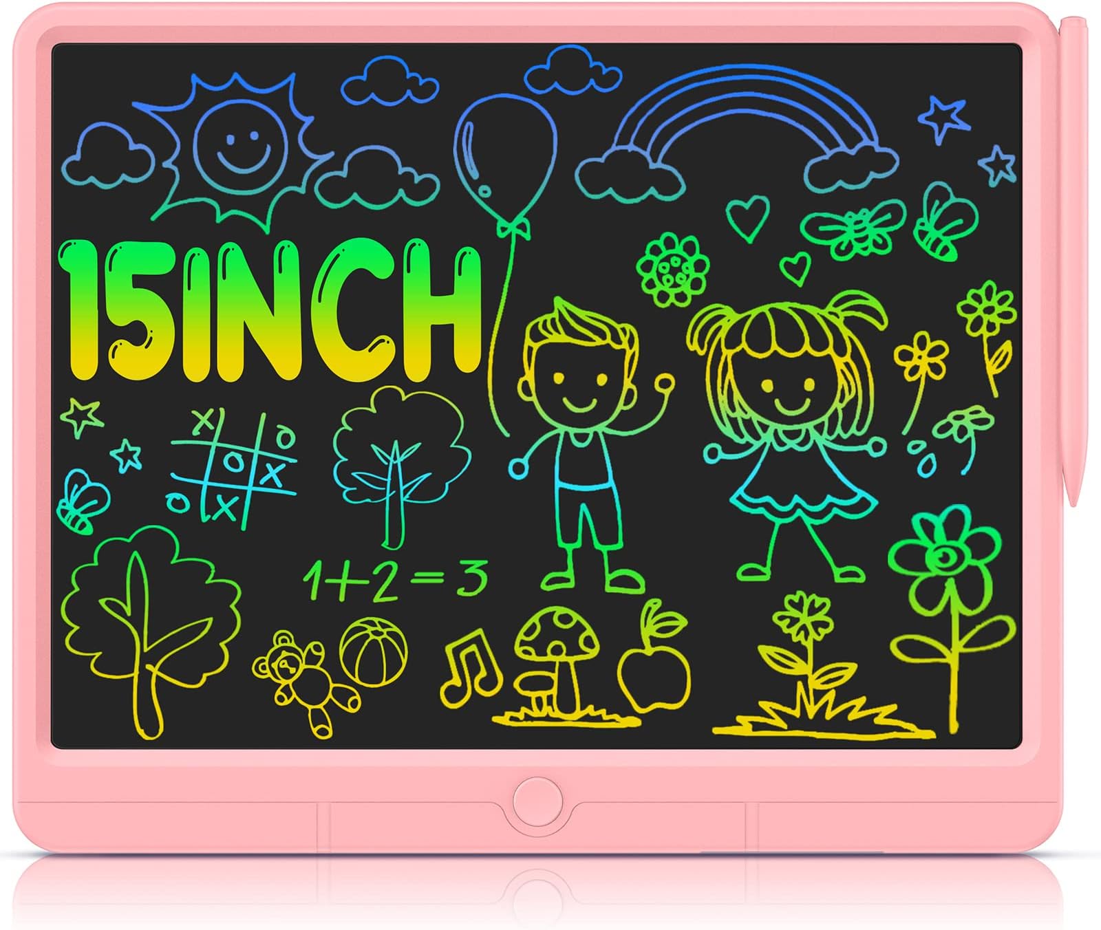 Wicue LCD Writing Tablet for Kids 15 inch Drawing Tablet, Colorful Erasable Doodle Board Drawing Pad, Electronic Educational Learning Toys Gifts for 3-12 Year Old Girls Boys (Pink)