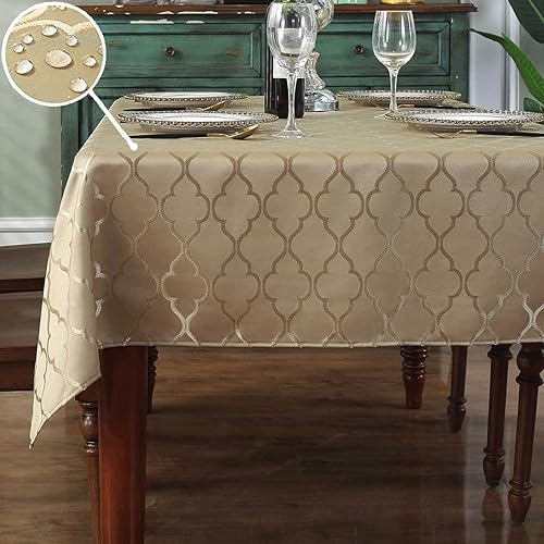 SASTYBALE Mantel jacquard de tela de damasco dorado, resistente al agua y sin arrugas, mantel de poliéster para cocina, comedor, mesa