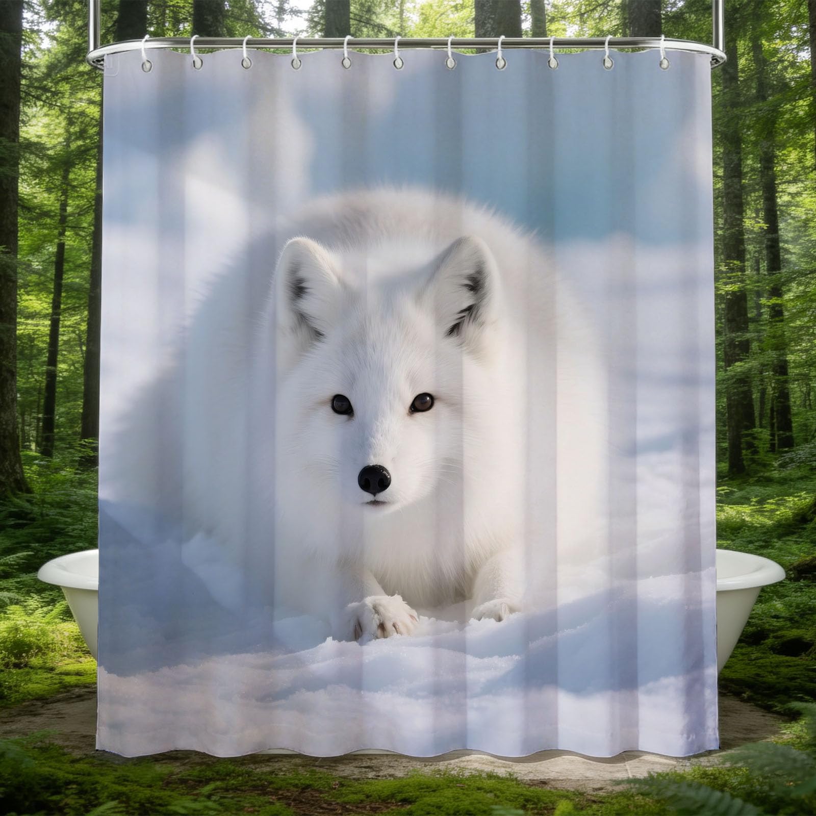 Hongduo 3D Snow White Fox Shower Curtain for Stalls Bathtubs Wildlife Animal Bathroom Decor Shower Curtain Set Polyester Fabric Waterproof 200x200cm/79X79 Inch with Hooks